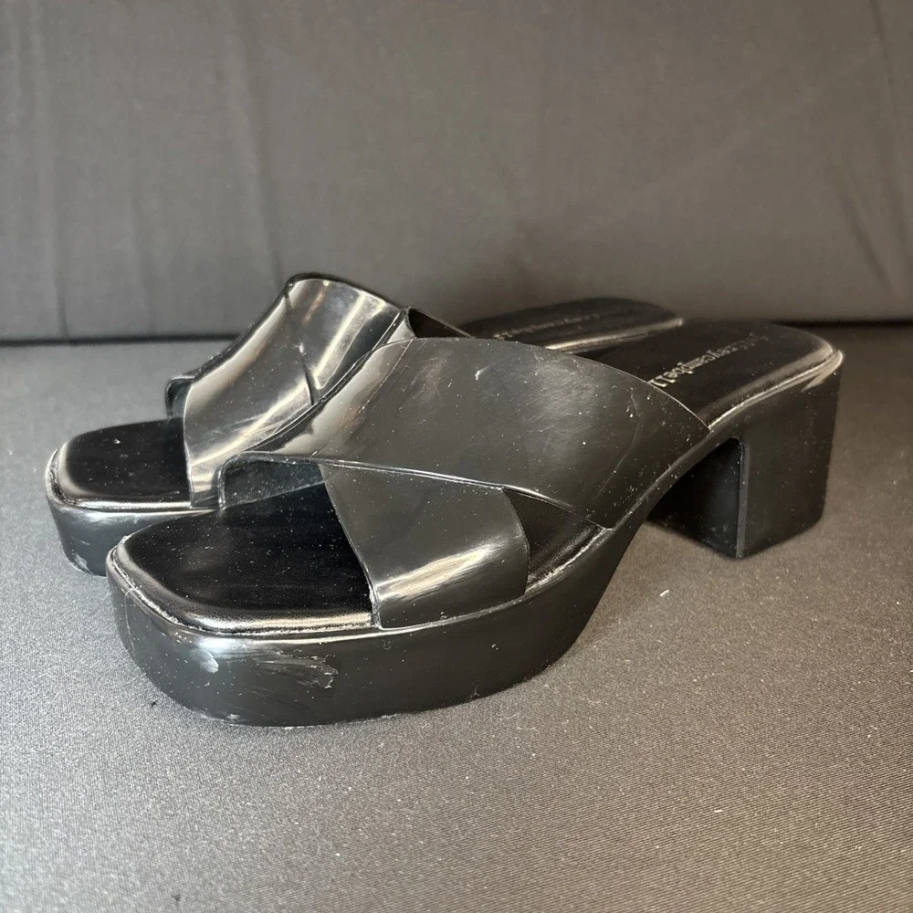 Jeffrey Campbell Bubblegum Y2K Platform Jelly Sandals Black Chunky Heels, Size 7